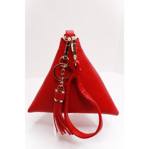 Red Pyramid Wristlet Purse with Tassel & Gold Keychain – Geometric Mini - Picture 1 of 6